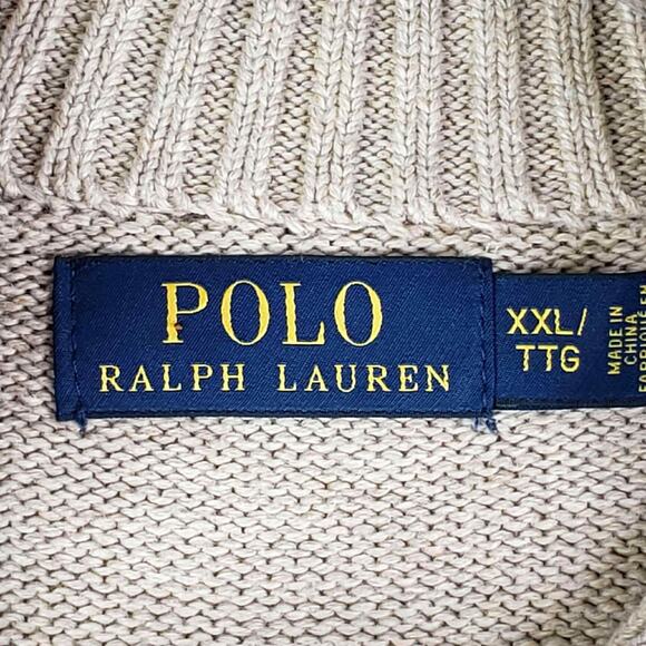 Polo Ralph Lauren Sweater Mens Henley Beige Size XL Chunky Knit Preppy Neutral - Picture 8 of 10